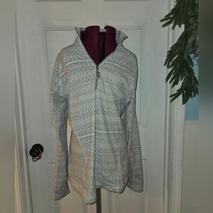 Marmot Fleece Zig Zag Patterned White Gray Zip Pullover Size Large